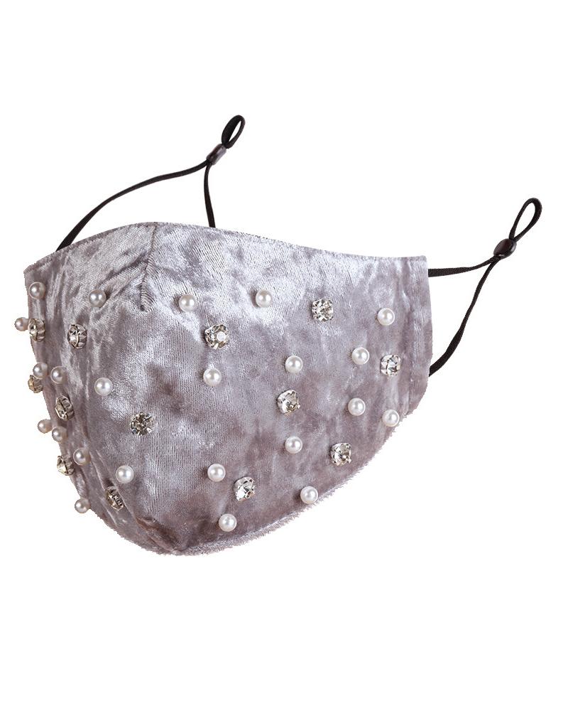 

Studded Beaded Velvet Breathable Face Mask, Gray