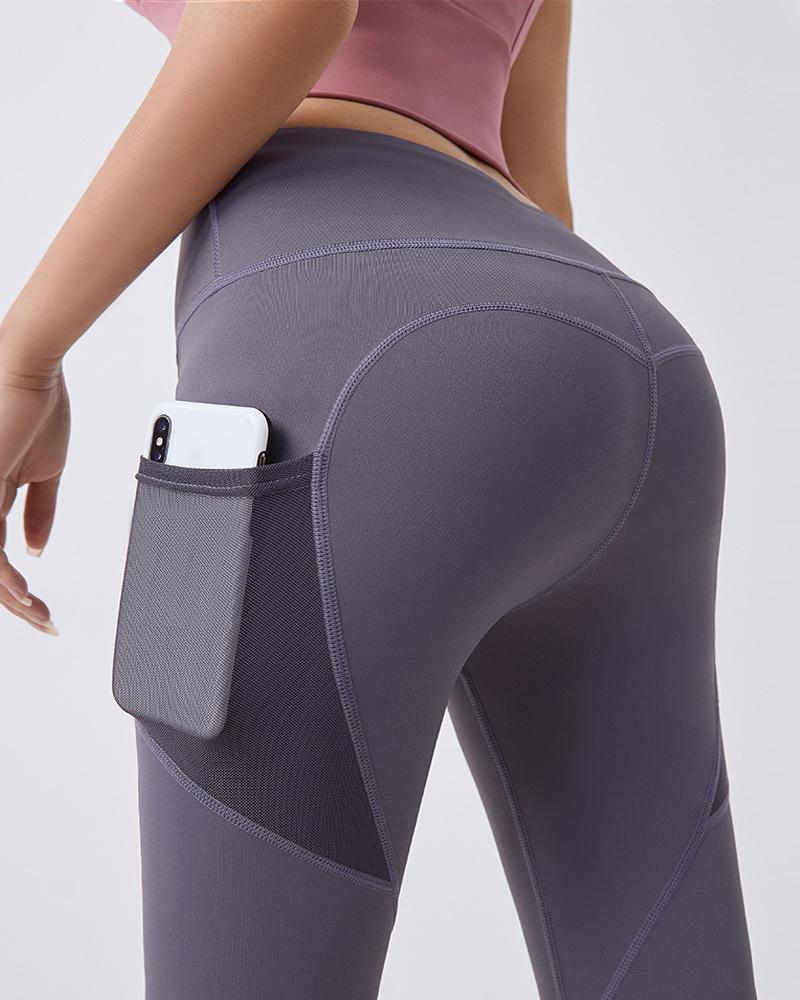 

High Waist Functional Pocket Design Yoga Pants, Purple