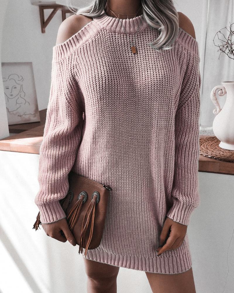 

Cold Shoulder Knit Long Sleeve Sweater Dress, Pink