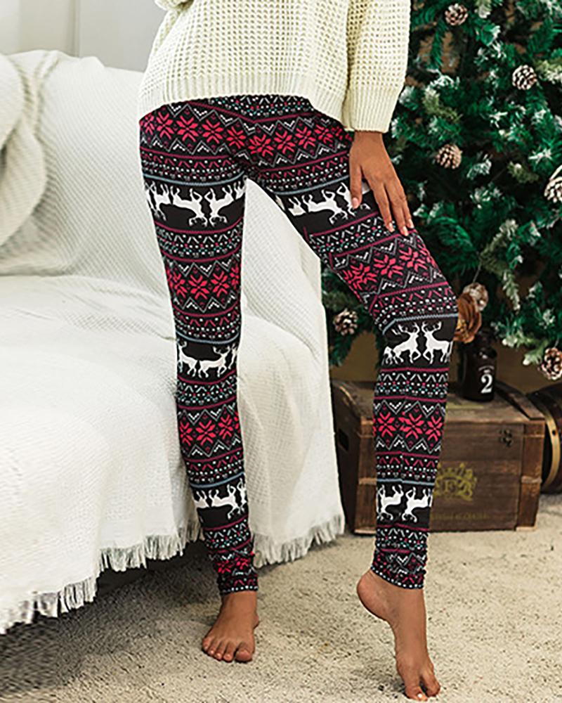 

Christmas Print Skinny Pants, Style1