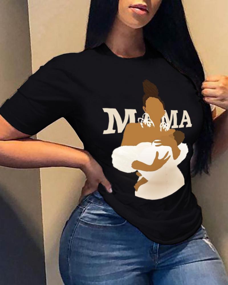 

Mother' Day Letter Graphic Print Short Sleeve T-Shirt, Black