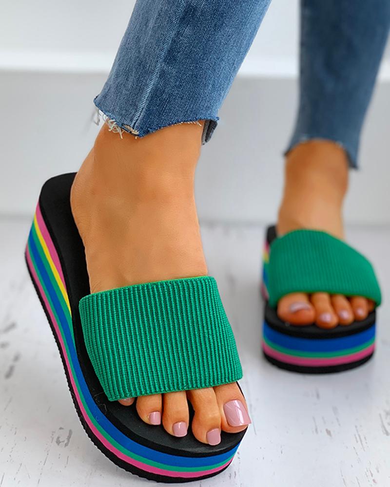 

Colorblock Flatform Wedge Heeled Sandals, Green