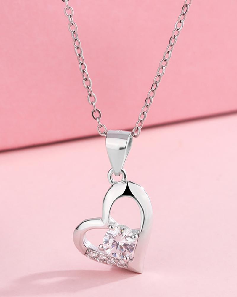 

Heart Pattern Rhinestone Stud Chain Necklace, Silver