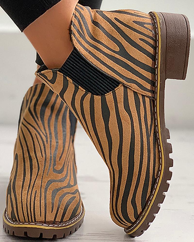 

Zebra Stripe Chunky Boots, Brown