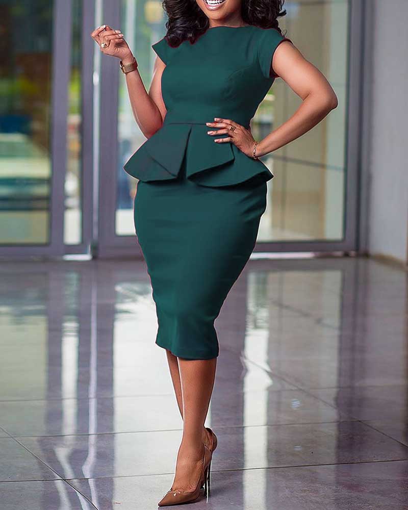 

Short Sleeve Peplum Work Dress, Green