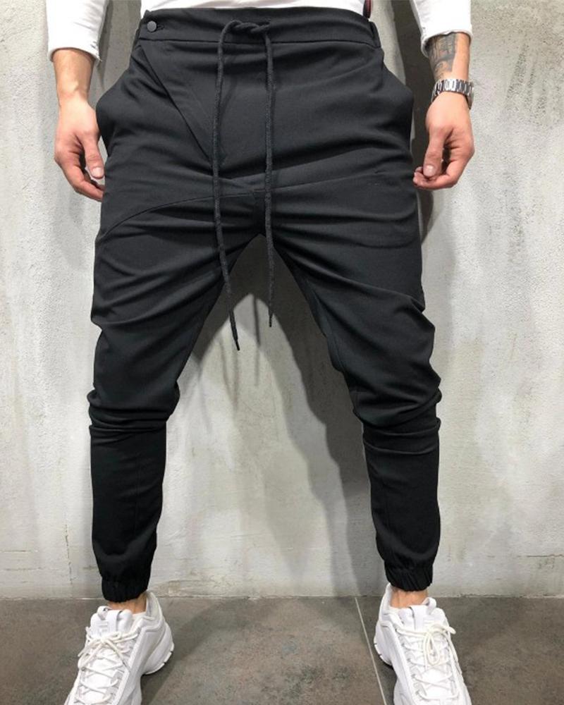 

Solid Color Drawstring Jogger Pants, Black