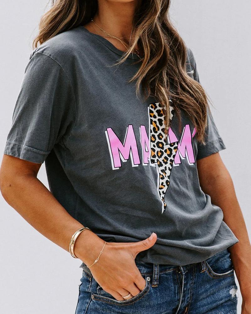 

Letter Print Short Sleeve T-shirt, Gray