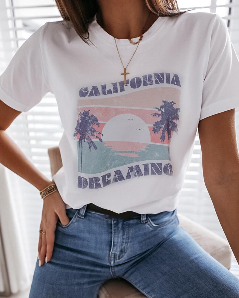 

Letter View Print Casual T-shirt, White
