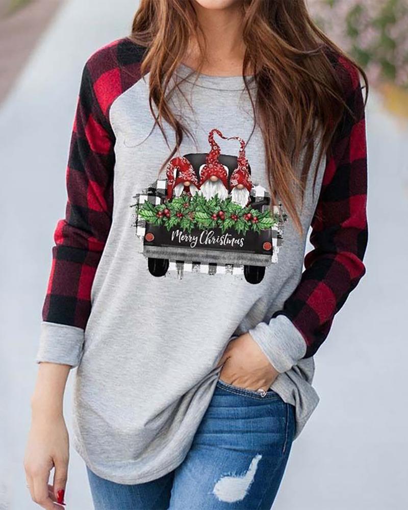 

Christmas Plaid Print Casual Sweatshirt, Gray