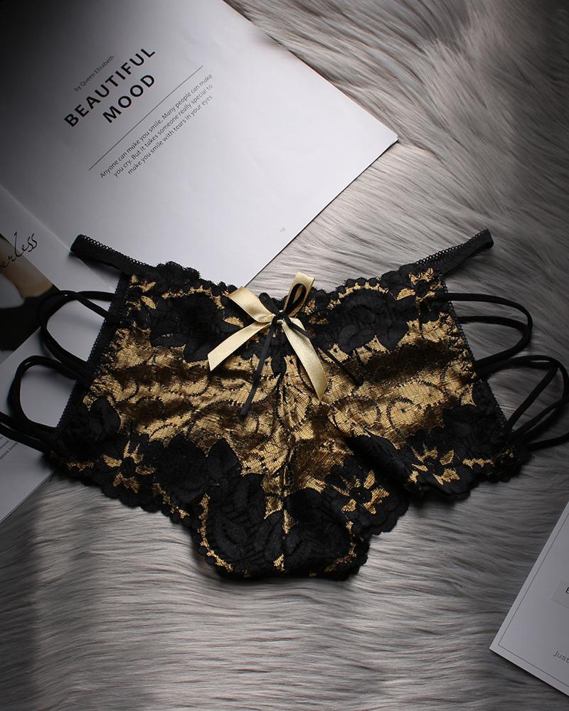 

Lace-up Hollow Out Lace Panty, Yellow