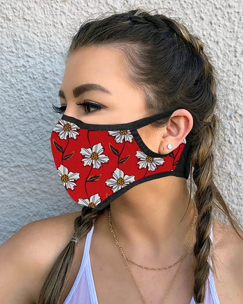 

Floral Leaf Print Breathable Mouth Mask, Red