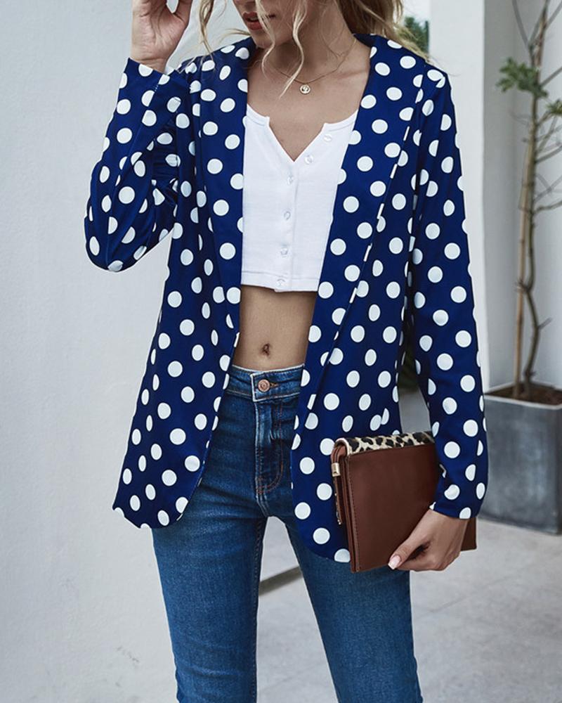 

Dot Long Sleeve Fitting Coats, Purplish blue