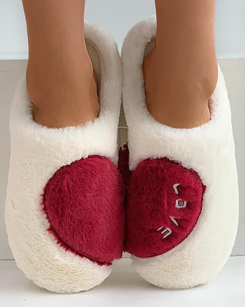 

Heart Letter Pattern Fluffy Slippers, Red