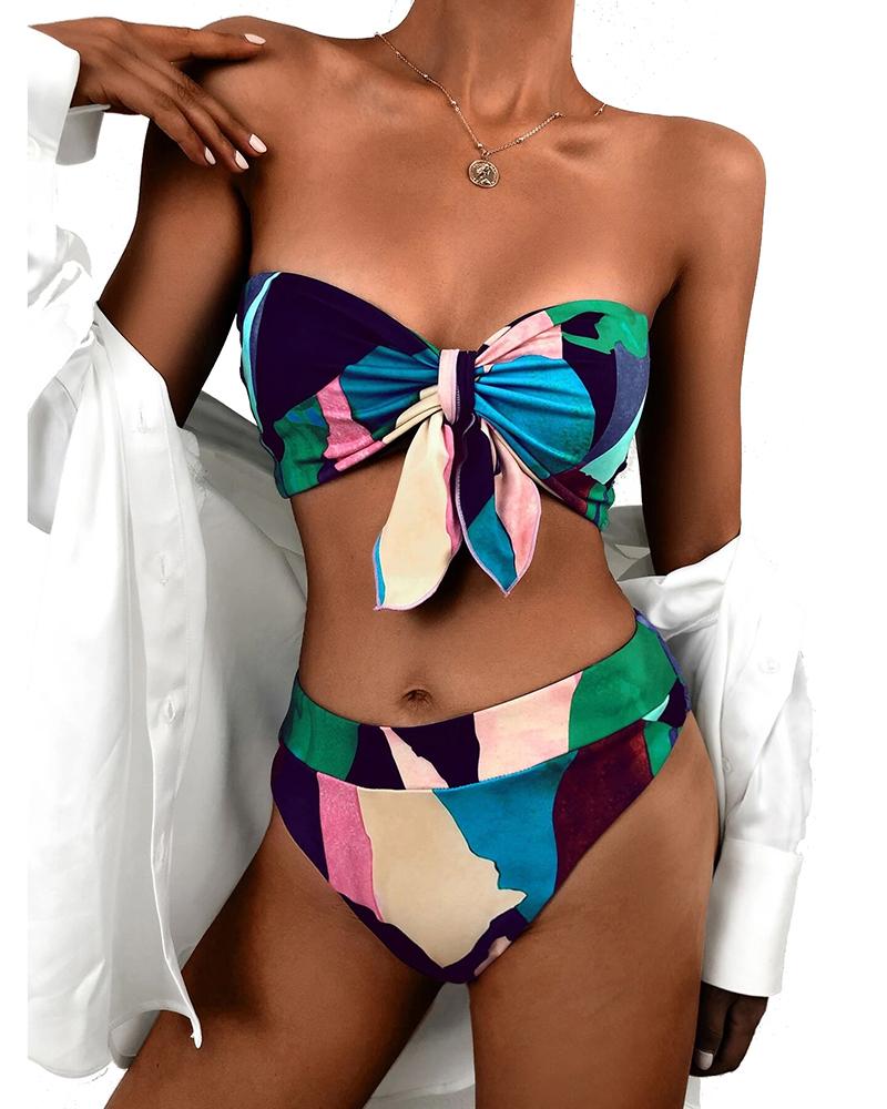 

Colorblock Bowknot Design Bikini Set, Style1
