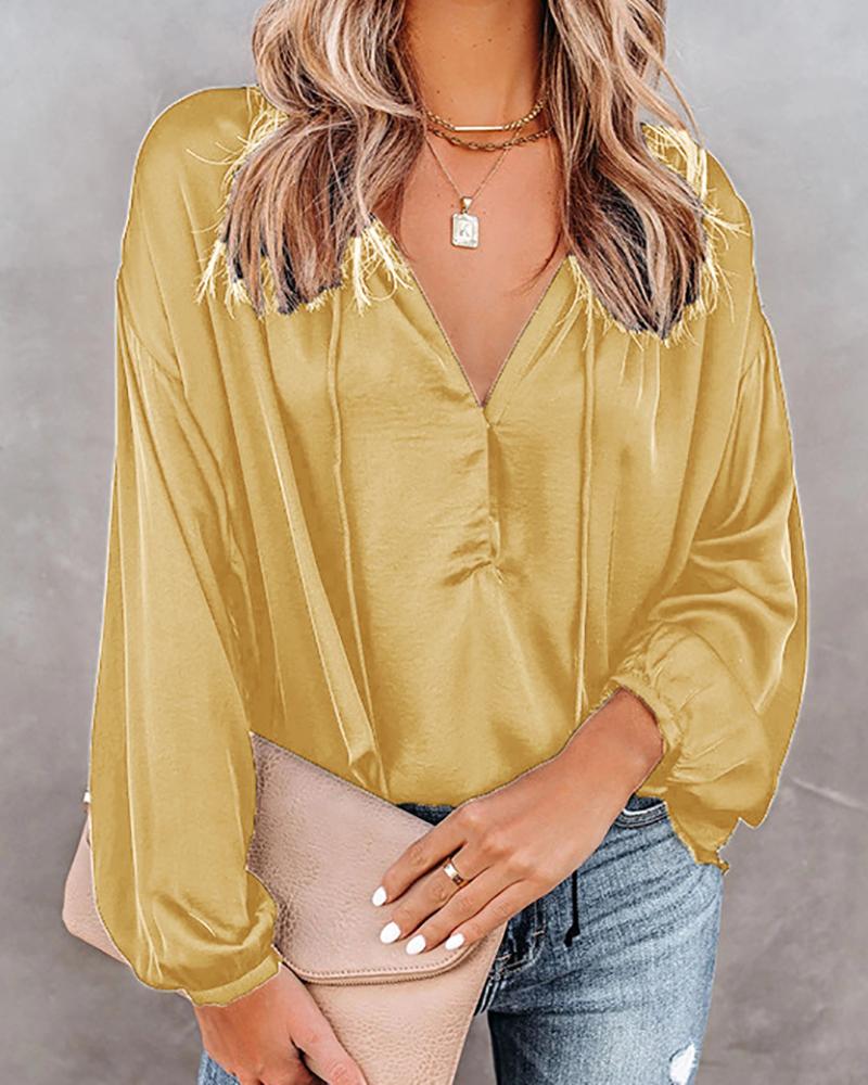

Long Sleeve Plain Casual Top, Yellow