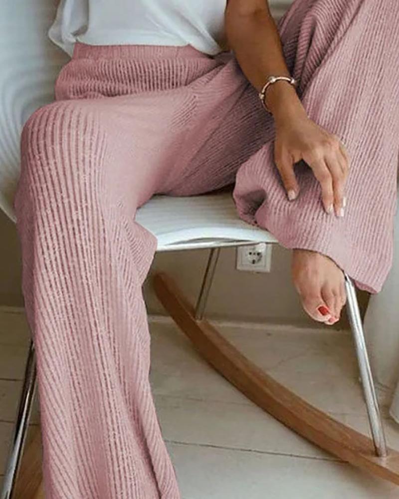 

Plain High Waist Knit Wide Leg Pants, Pink