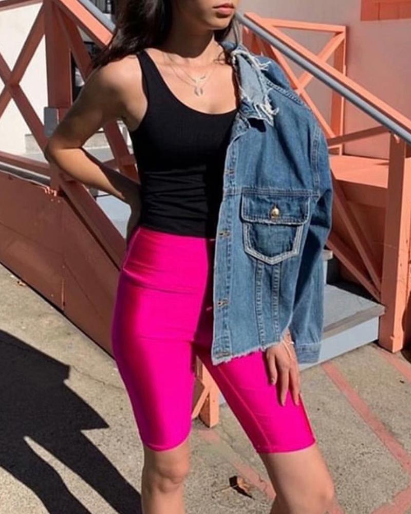 

High Waist Sporty Biker Shorts, Hot pink