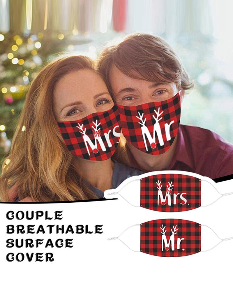

2PCS/Set Couple Plaid Letter Print Filter Face Mask, Style4