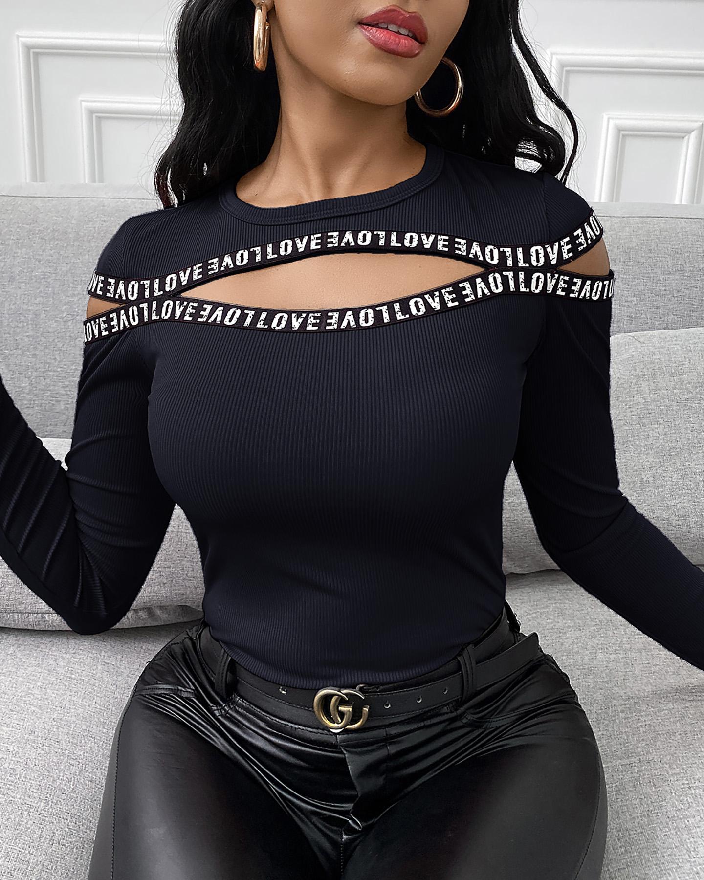 

Letter Strap Cutout Top, Black