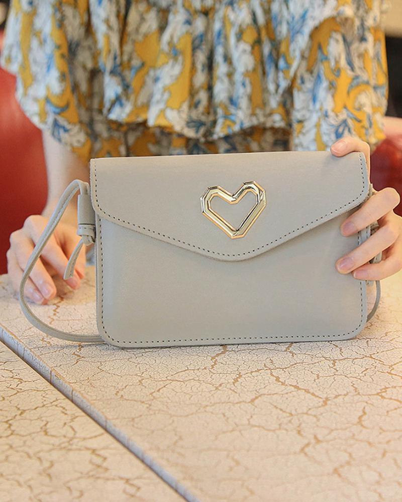 

Metal Heart Detail Flap Shoulder Bag, Khaki