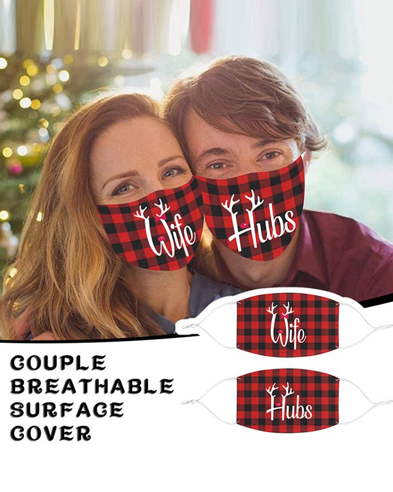 

2PCS/Set Couple Plaid Letter Print Filter Face Mask, Style1