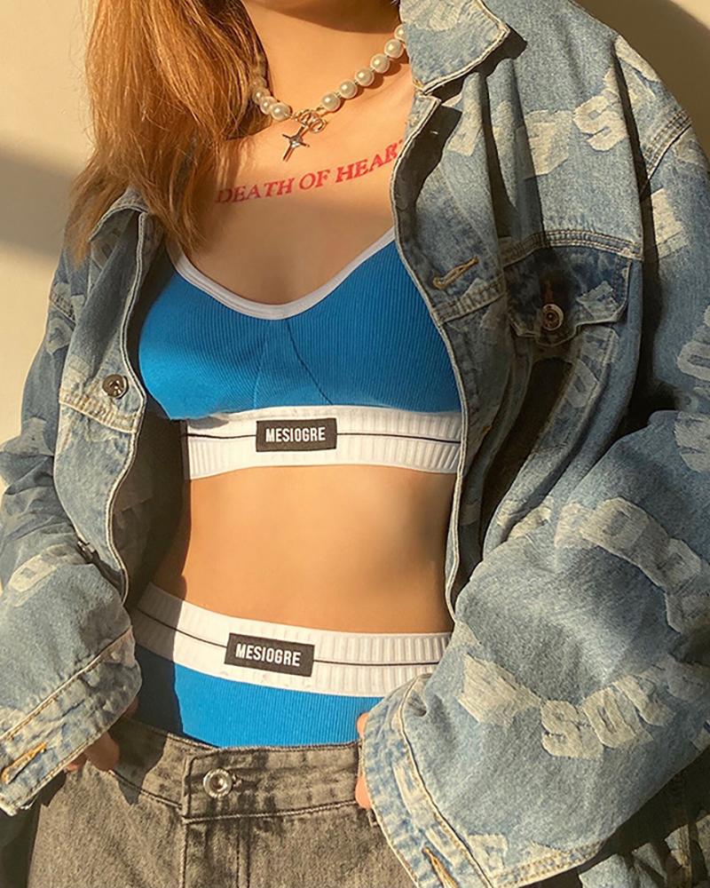 

Letter Print High Waist Sports Bra Sets, Blue