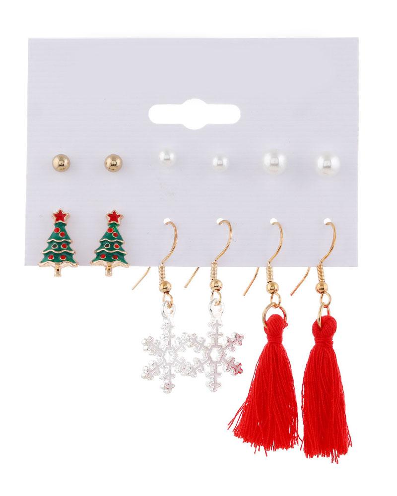 

Beaded Christmas Pattern Tassel 6PCS Earring Set, Style1