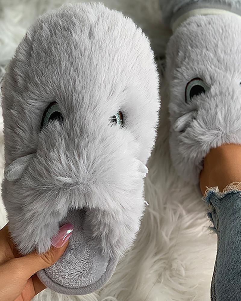 

Eyes Pattern Ear Design Fluffy Slipper, Gray