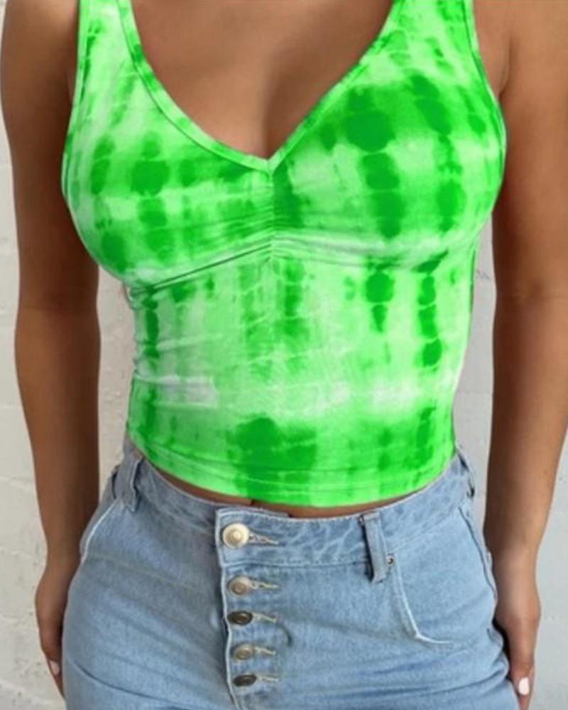 

Tie Dye V-Neck Tank Top, Green