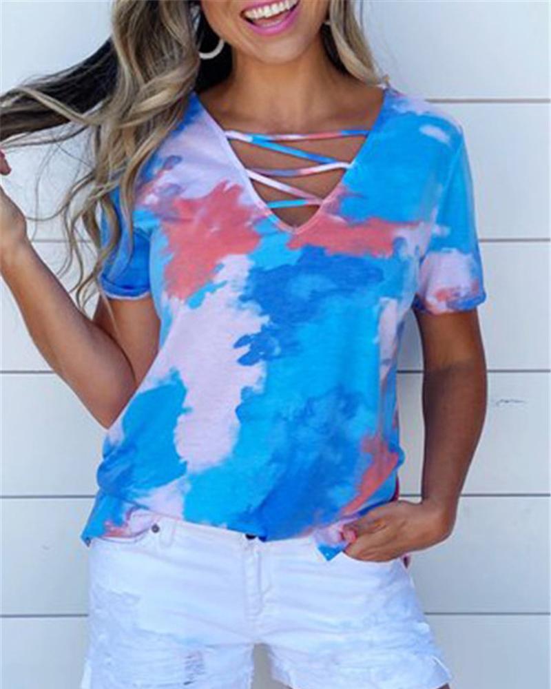 

Tie Dye Print Short Sleeve T-shirt, Dark blue