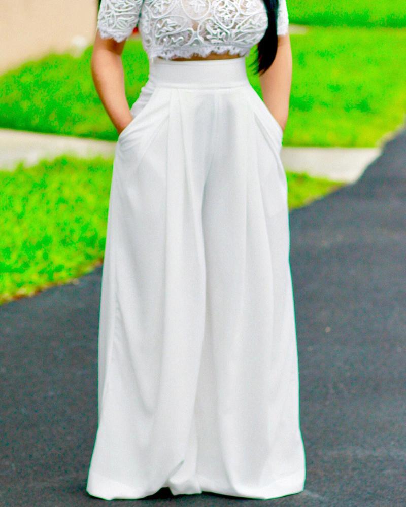 

Stylish Solid Color Wide Leg Pants, White