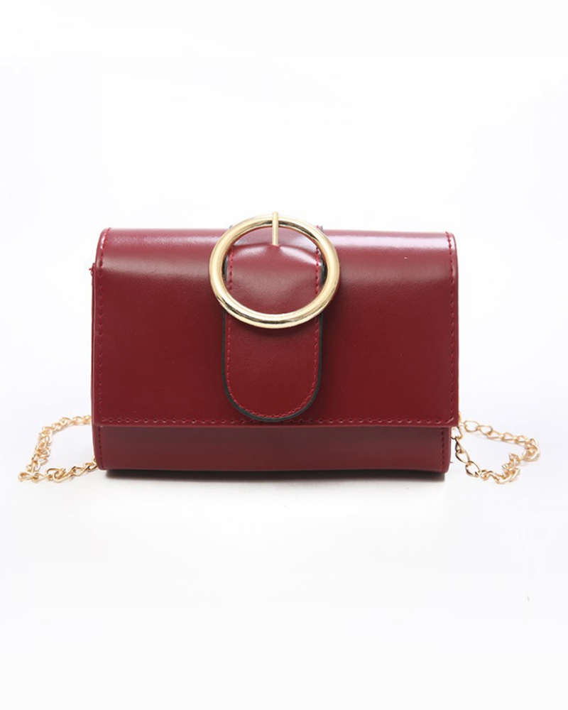 

O-Ring Buckled Chain Crossbody Bag, Red