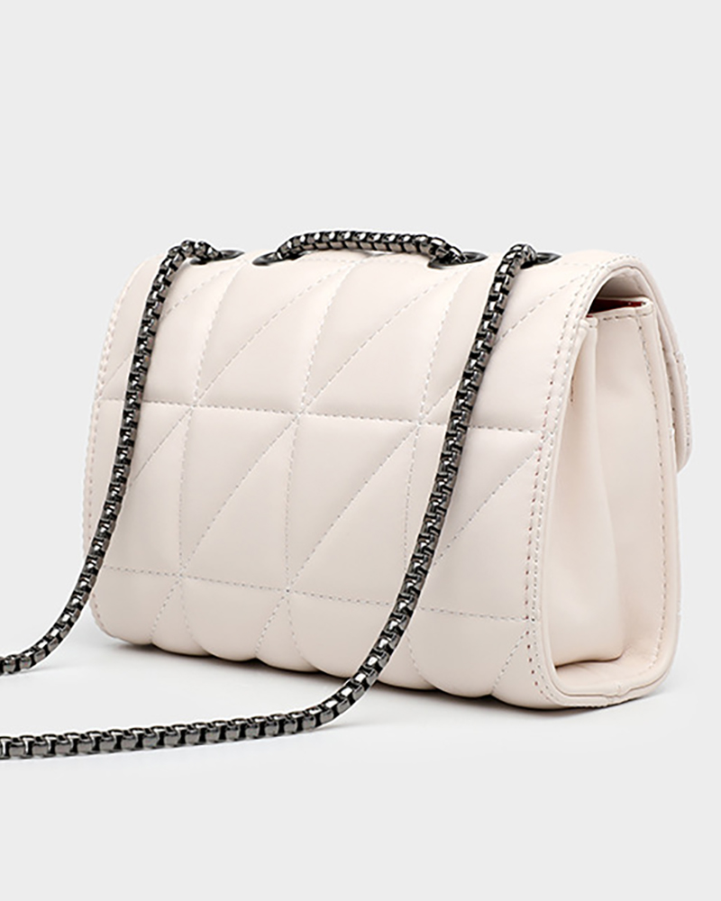 

Push Lock Quilted Chain Bag, White