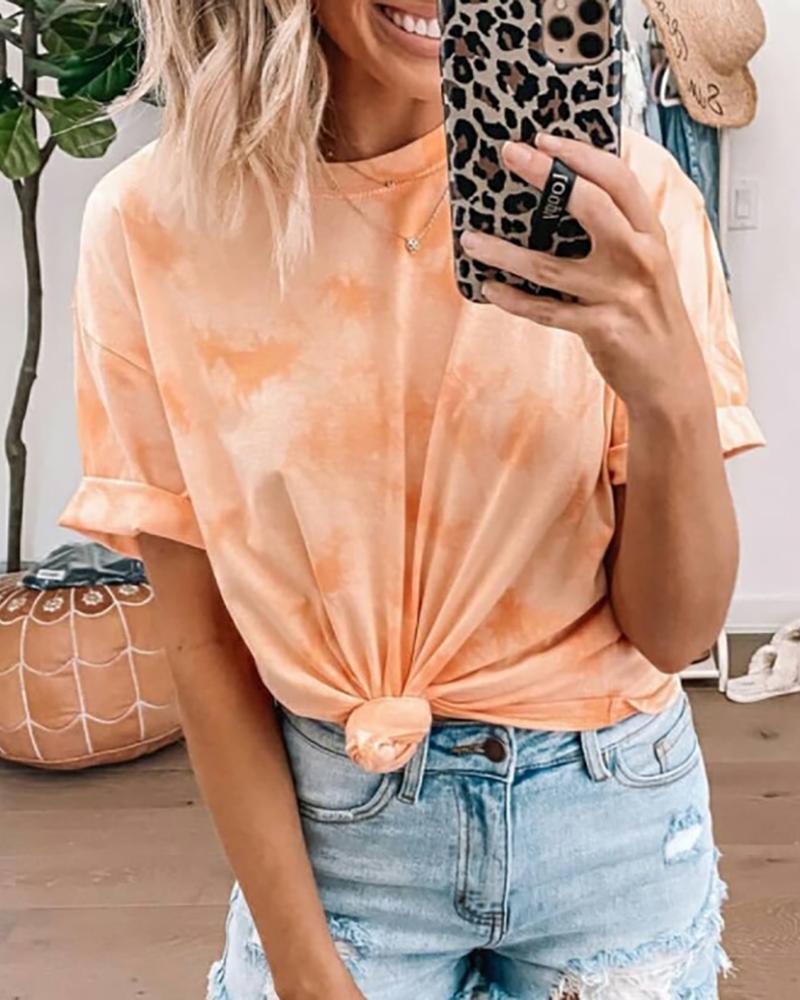 

Tie Dye Print Round Neck T-shirt, Orange