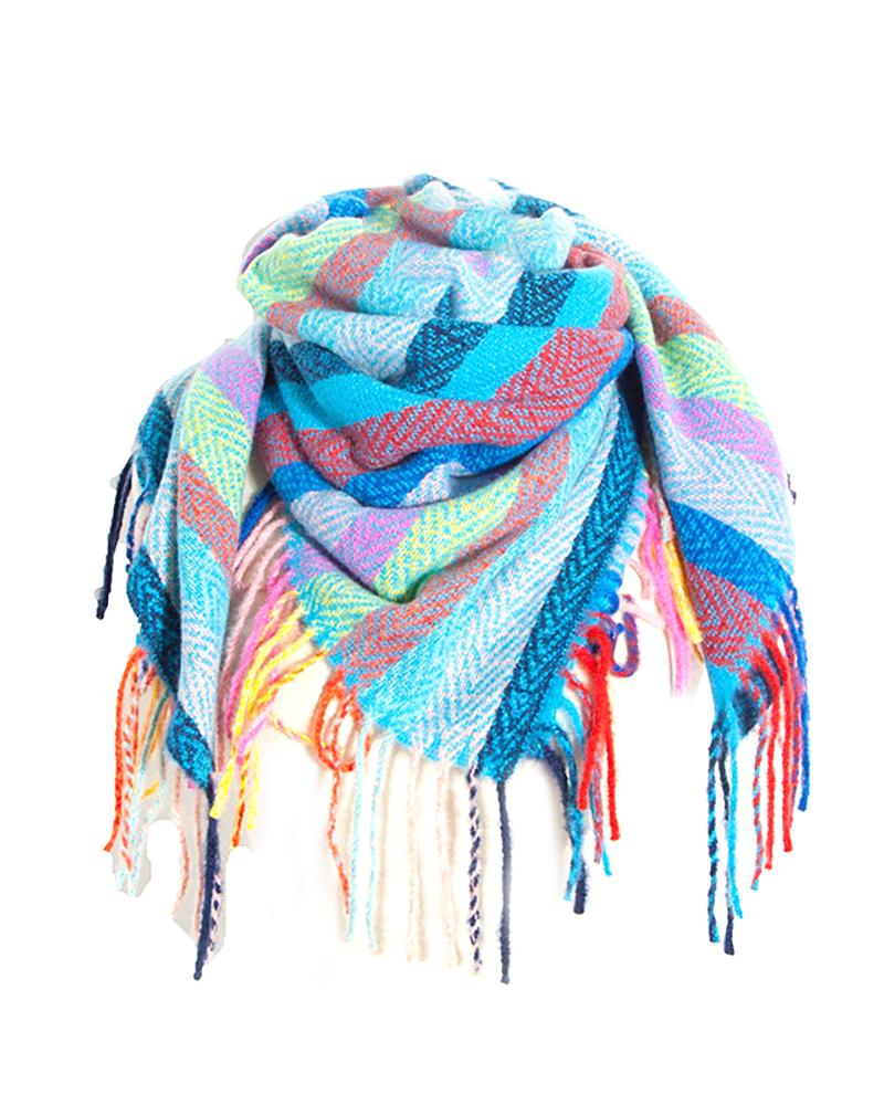

Striped Colorblock Tassel Design Scarf, Style5