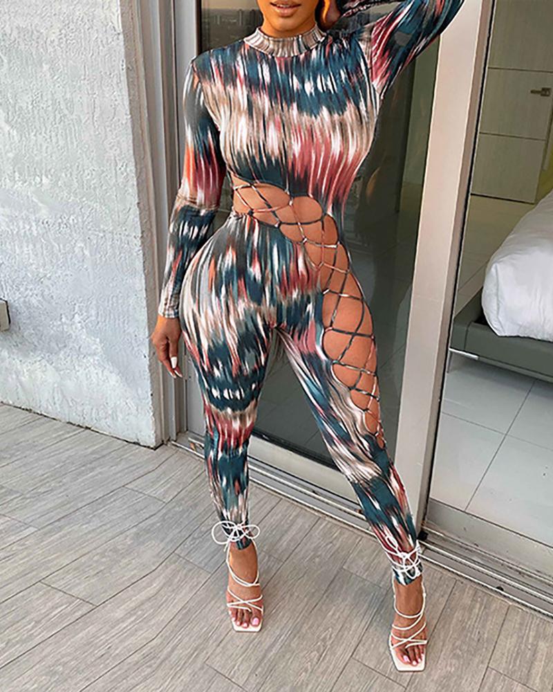 

Colorblock Lace-up Cutout Jumpsuit, Multicolor