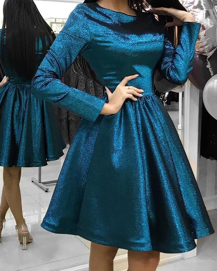 

Long Sleeve Glitter Ruched Dress, Blue