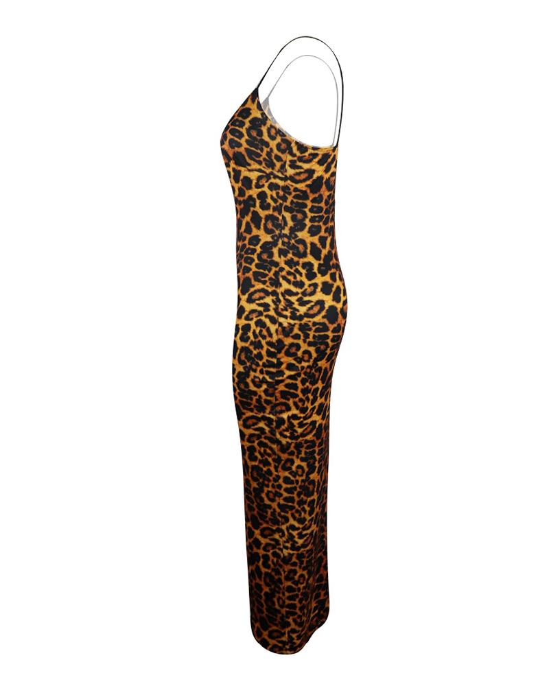 spaghetti strap leopard print bodycon dress