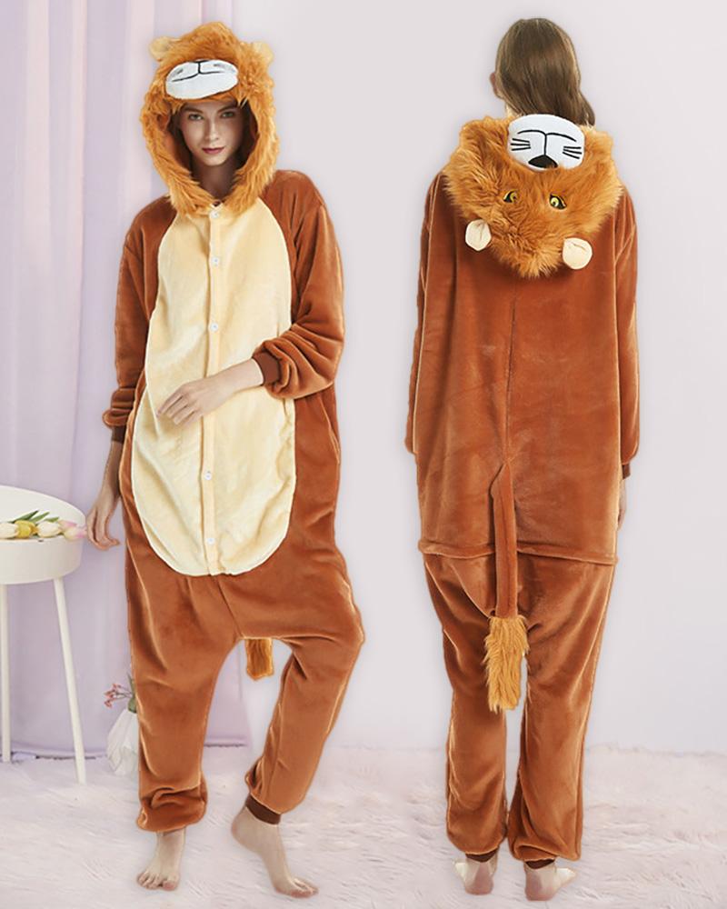 

Animal Pattern Button Front Onesie Pajamas, Brown