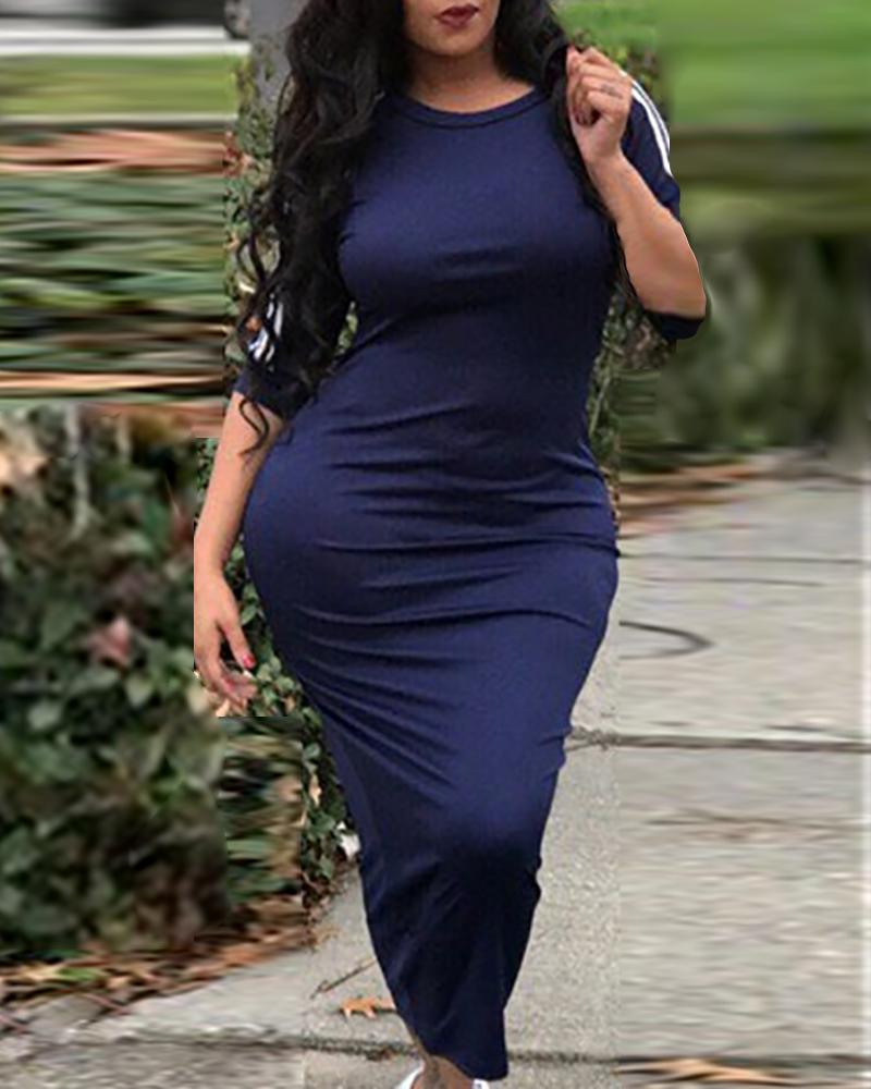 

Striped Tape Insert Dress, Dark blue