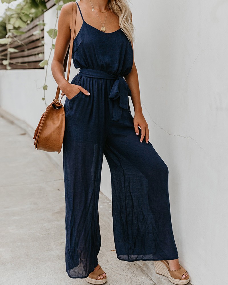 wide leg spaghetti strap jumpsuit