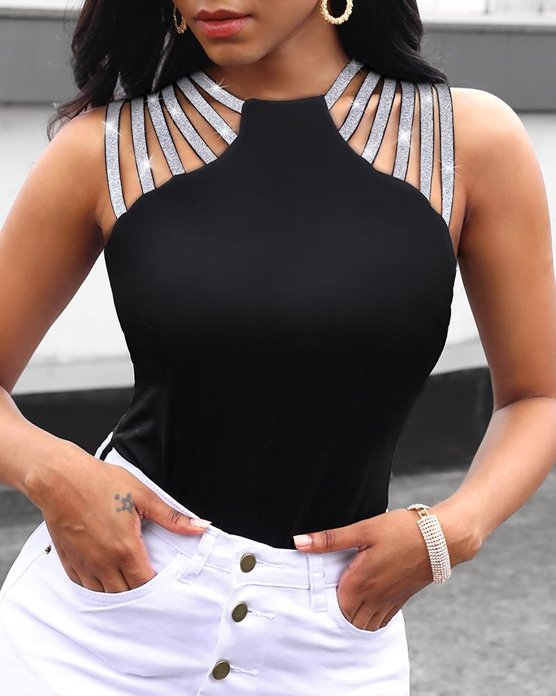 

Glitter Multi-Strap Sleeveless Top, Black