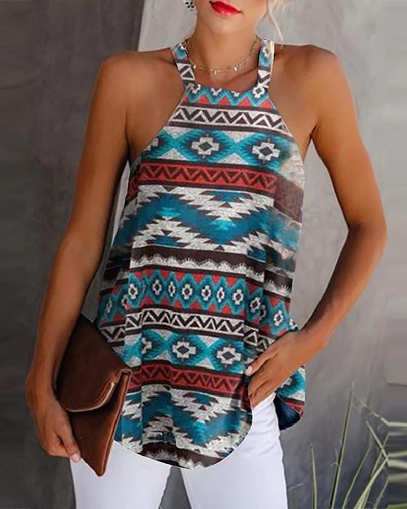 

Halter Daisy / Tie Dye Print Tank Top, Blue