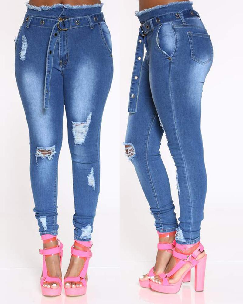 

Ripped High Waist Skinny Jeans, Blue