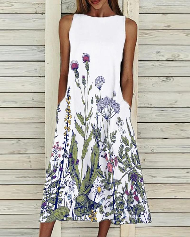 

Floral Print Colorblock Pocket Design Casual Dress, Purple