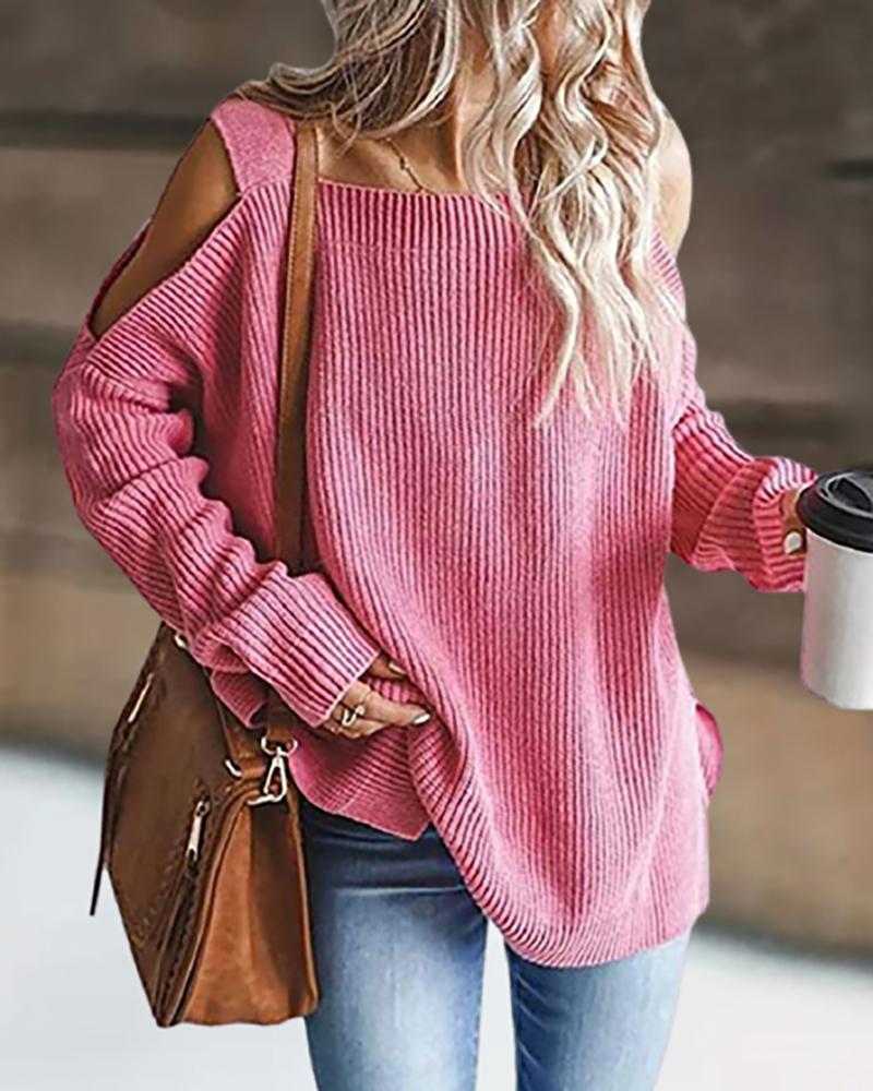 

Plain Cutout Long Sleeve Sweater, Pink