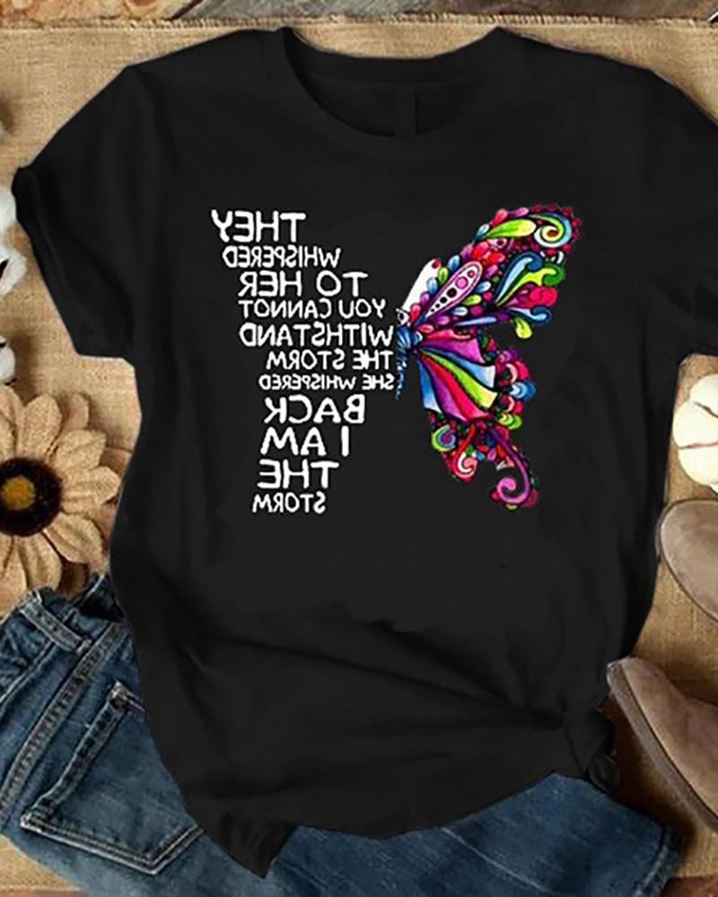 

Butterfly Print Short Sleeve T-Shirt, Black