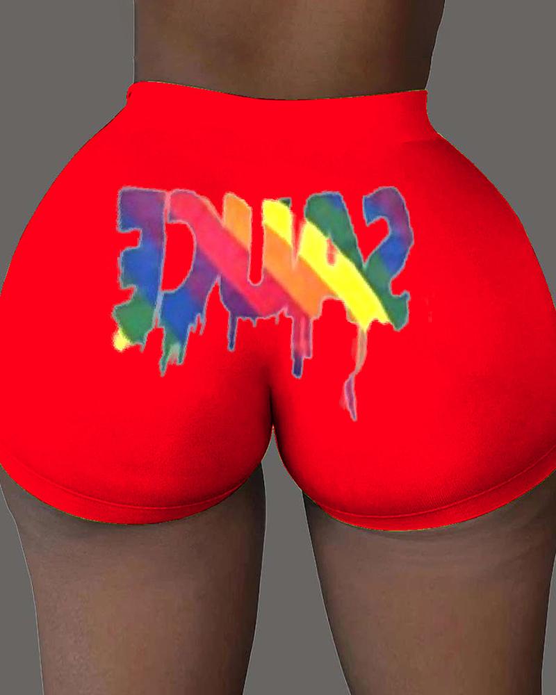 

Digital Print High Waist Sporty Shorts, Red