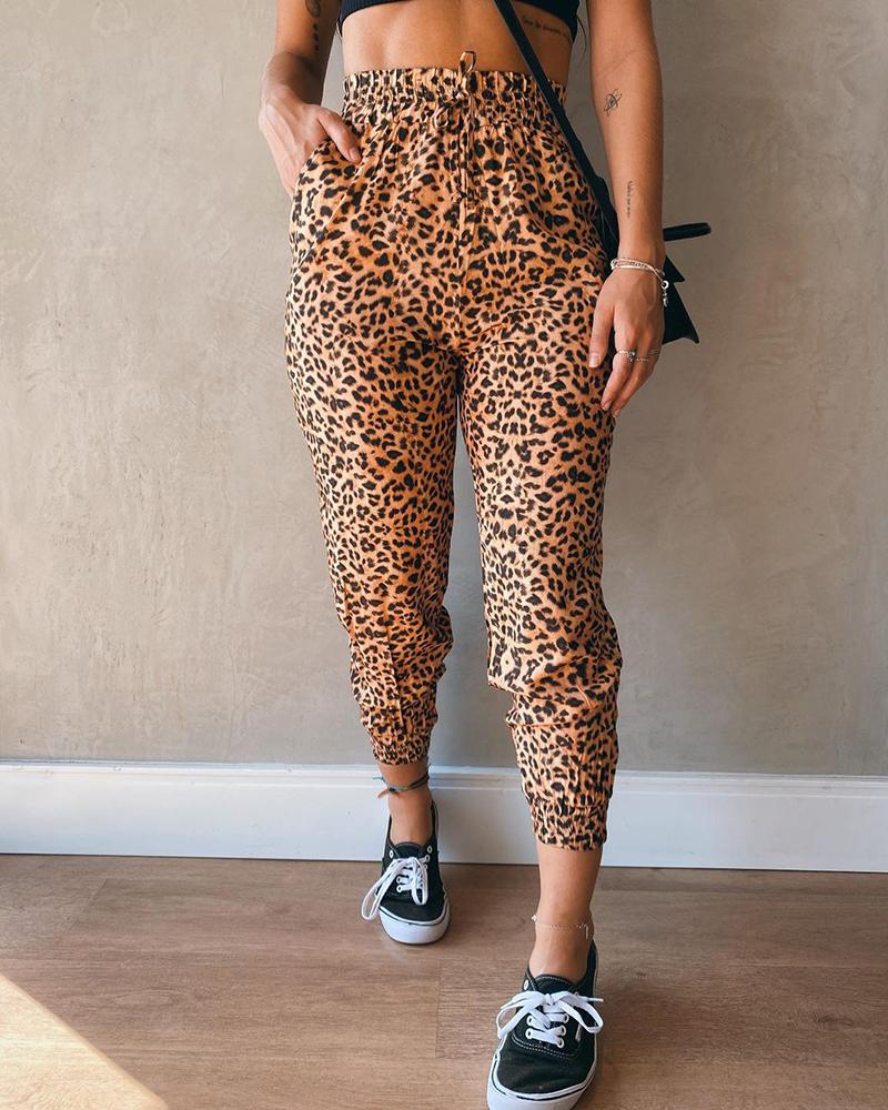 

Leopard Print Drawstring Pants