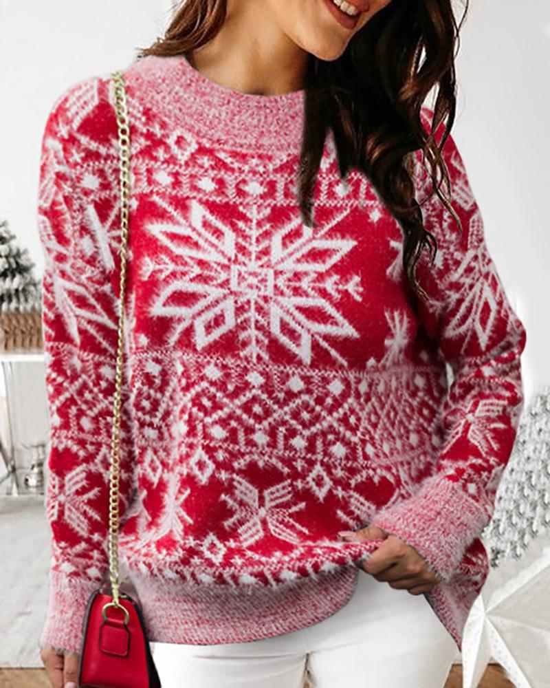 

Christmas Snowflake Print Fluffy Ugly Sweater, Red